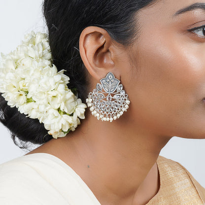 Teejh Nimrat White Stone Silver Oxidised Earrings