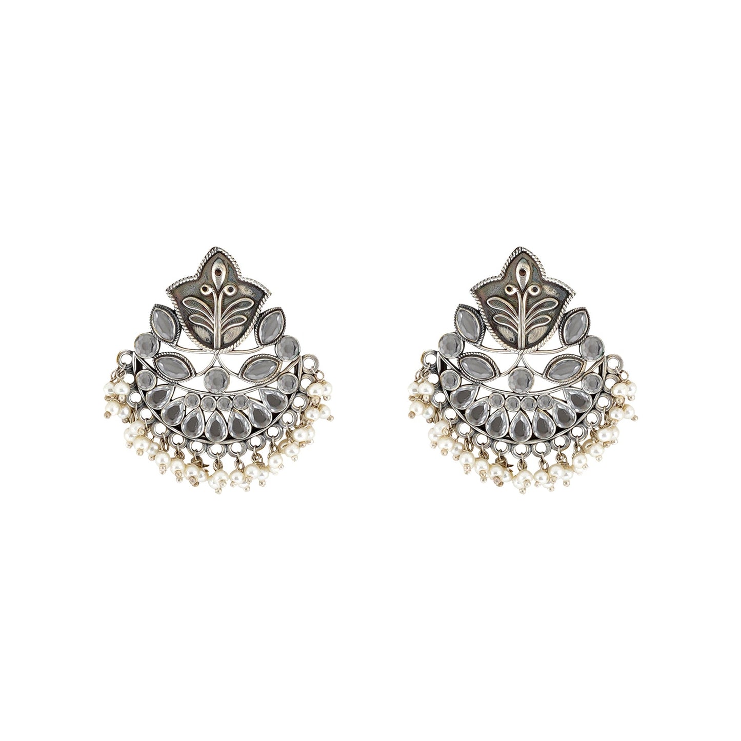 Teejh Nimrat White Stone Silver Oxidised Earrings