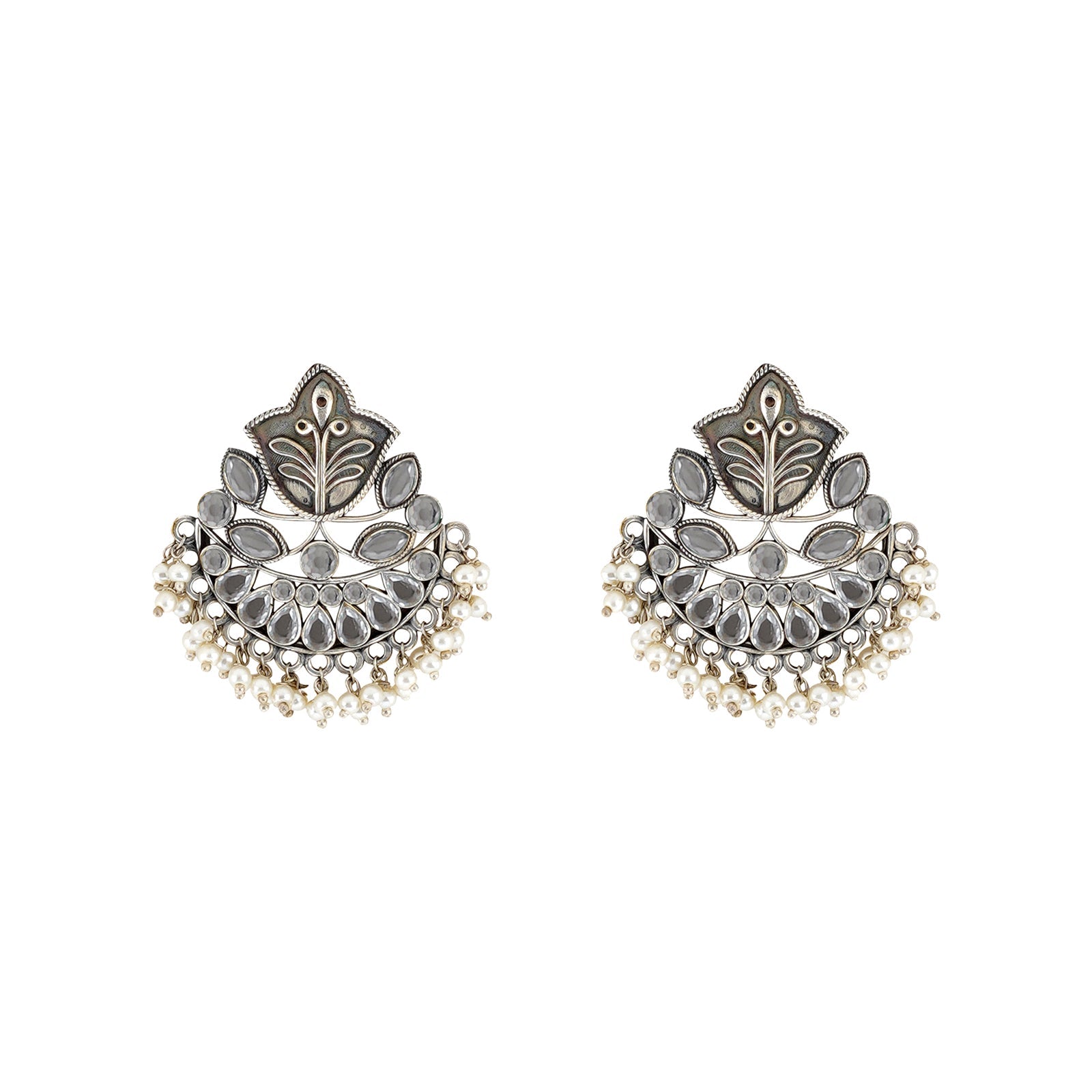 Teejh Nimrat White Stone Silver Oxidised Earrings