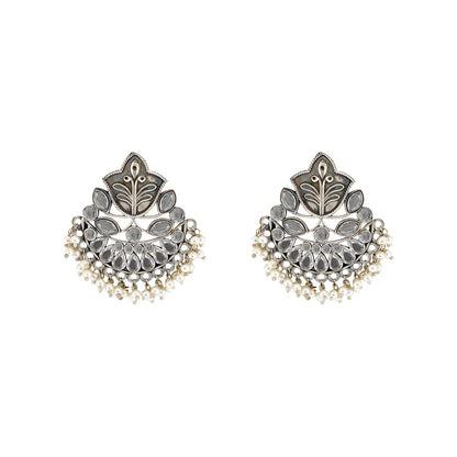 Teejh Nimrat White Stone Silver Oxidised Earrings