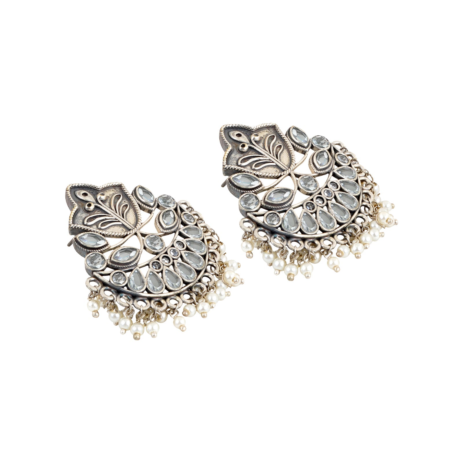 Teejh Nimrat White Stone Silver Oxidised Earrings