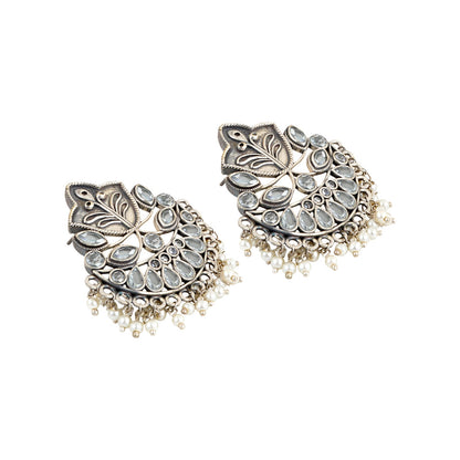 Teejh Nimrat White Stone Silver Oxidised Earrings