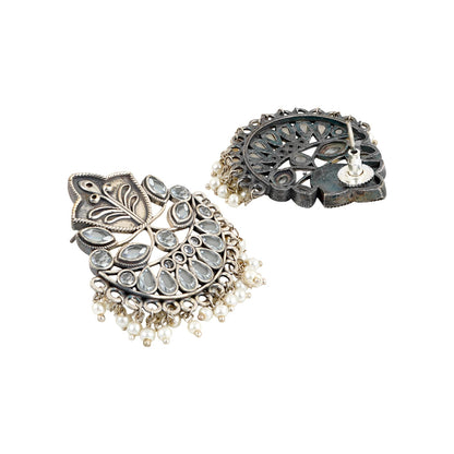 Teejh Nimrat White Stone Silver Oxidised Earrings