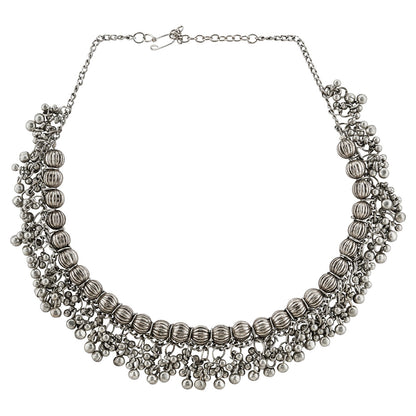 Bodhi  Silver Oxidized Gungroo Necklace