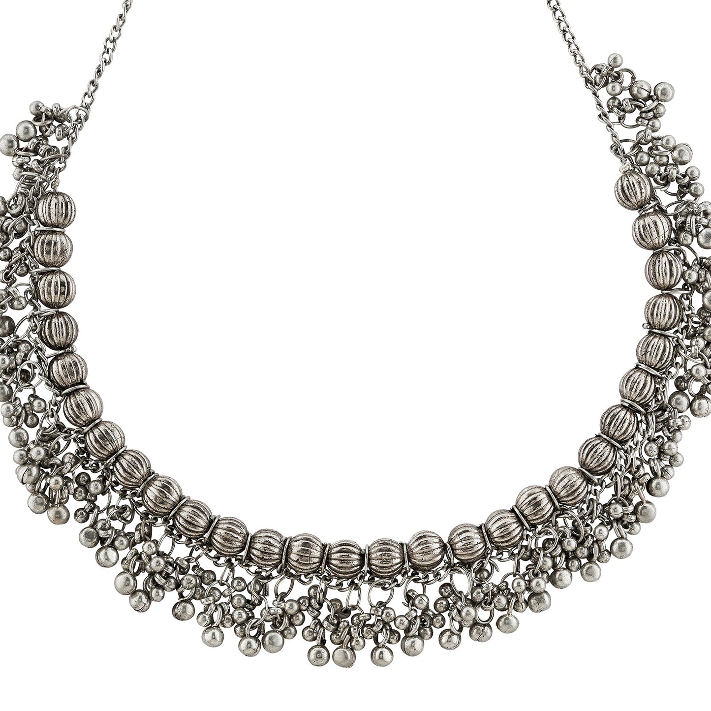 Bodhi  Silver Oxidized Gungroo Necklace