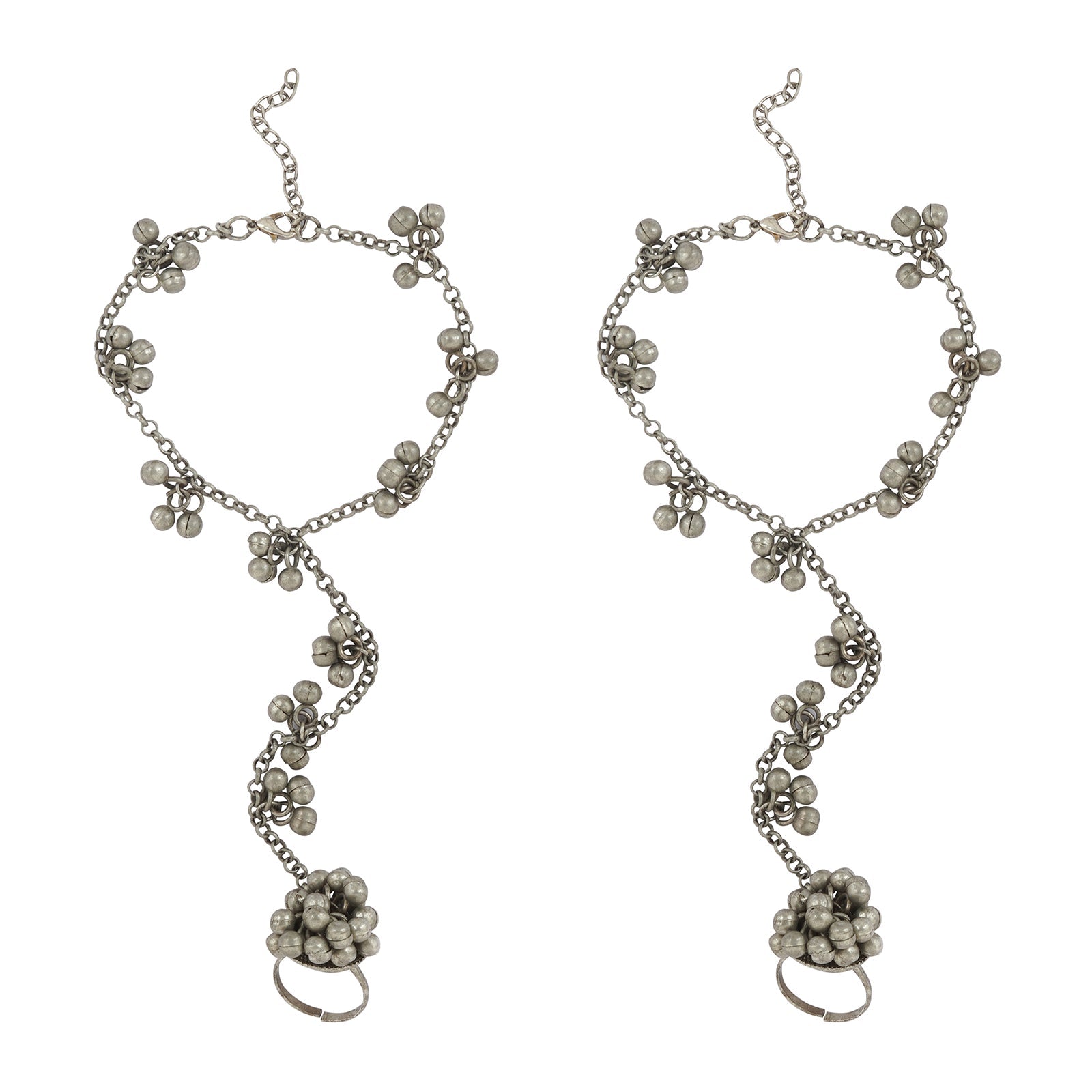 Teejh Mukkho Silver Oxidised Ghungroo Anklet