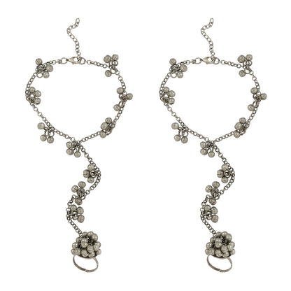 Teejh Mukkho Silver Oxidised Ghungroo Anklet