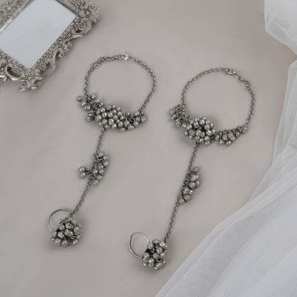 Teejh Shazana Silver Oxidised Ghungroo Anklet