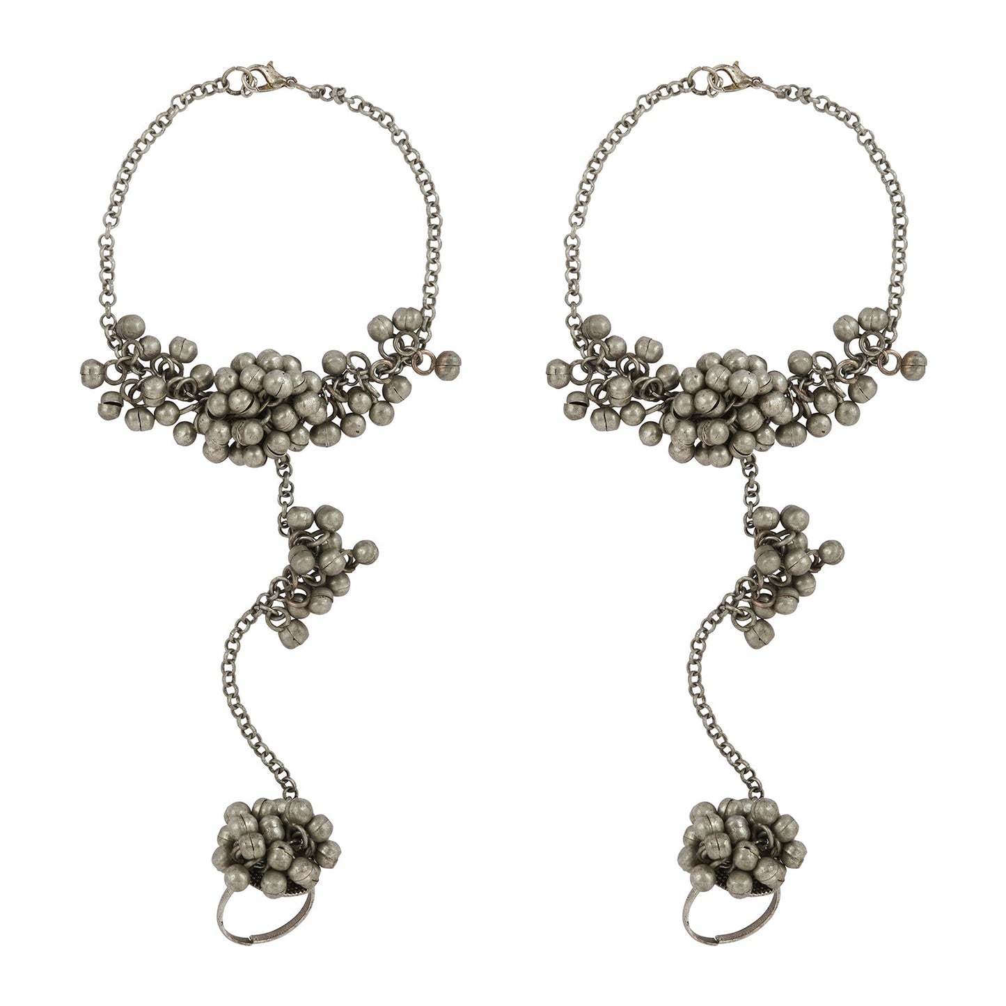 Teejh Shazana Silver Oxidised Ghungroo Anklet