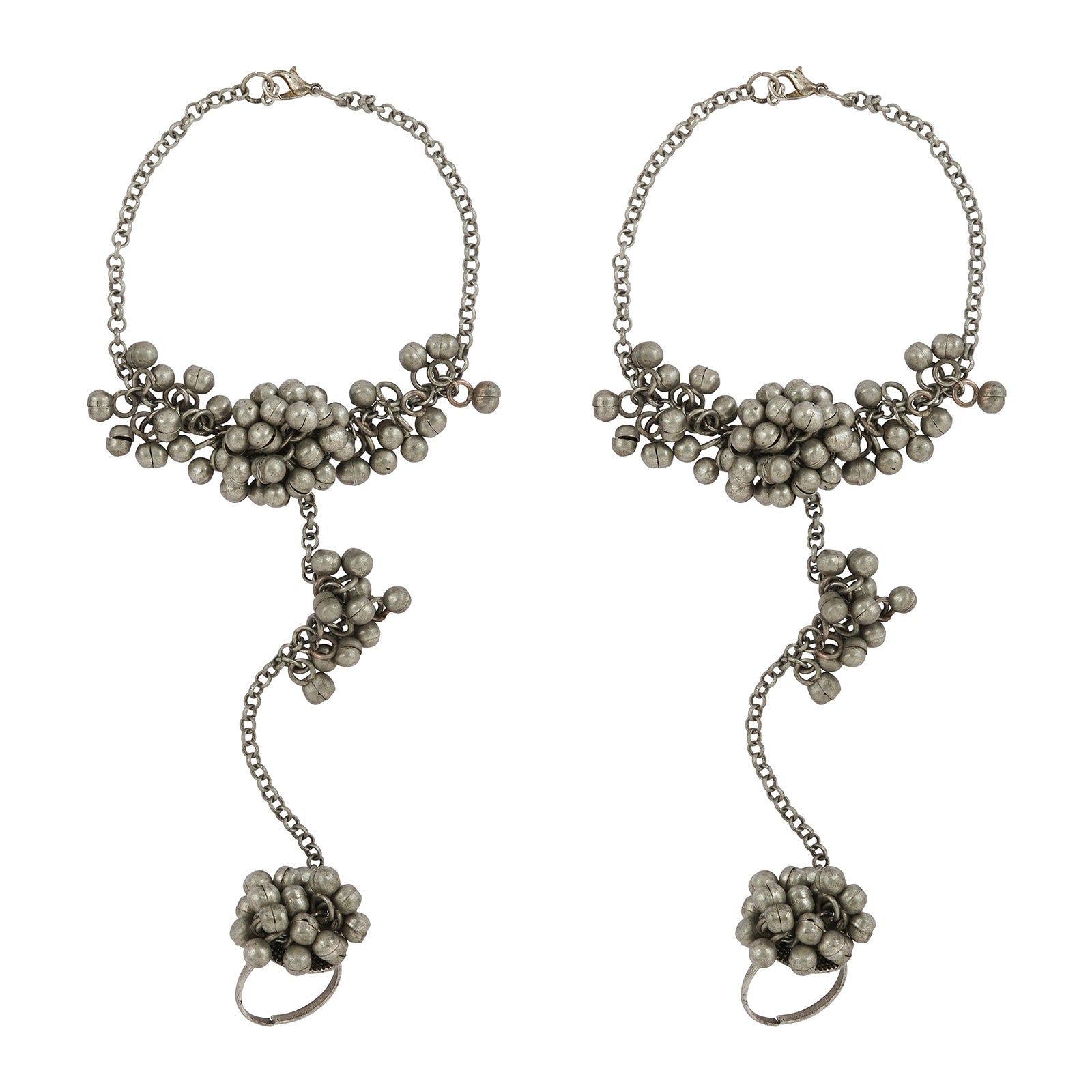 Teejh Shazana Silver Oxidised Ghungroo Anklet