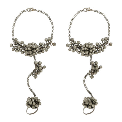 Teejh Shazana Silver Oxidised Ghungroo Anklet