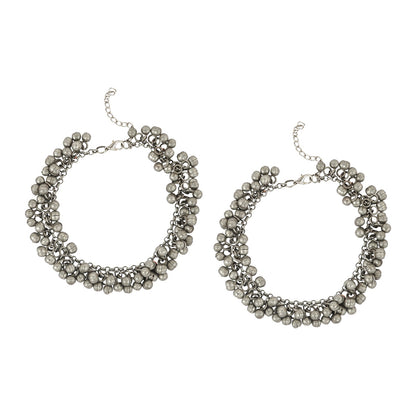 Teejh Nazah Silver Oxidised Ghungroo Anklet