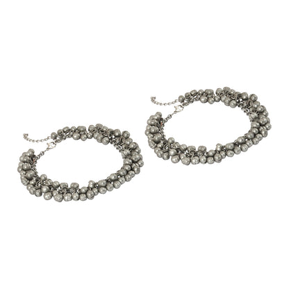 Teejh Nazah Silver Oxidised Ghungroo Anklet