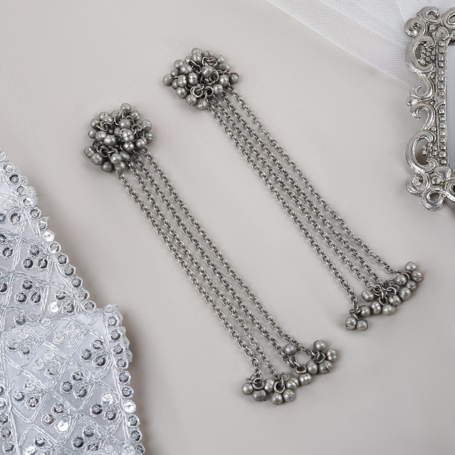 Teejh Khurmi Silver Oxidised Ghungroo Earring