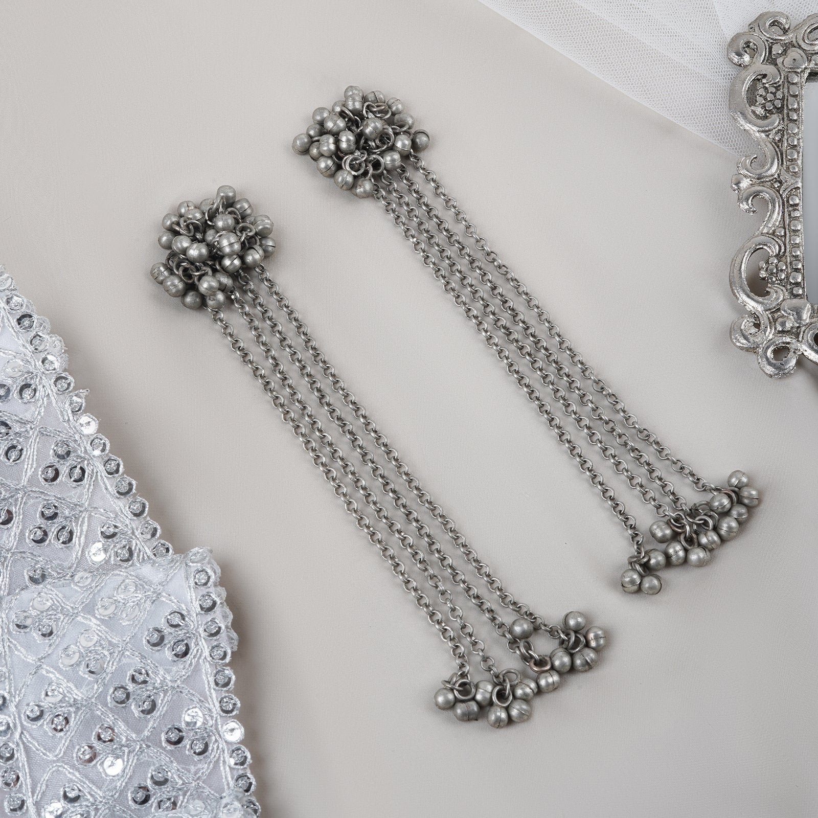 Teejh Khurmi Silver Oxidised Ghungroo Earring