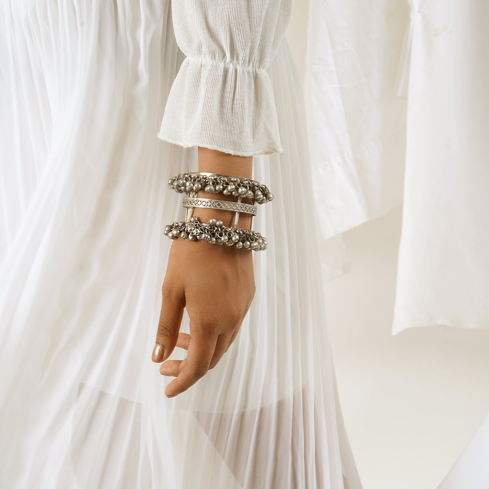 Teejh Sajal Silver Oxidised Ghungroo Bracelet