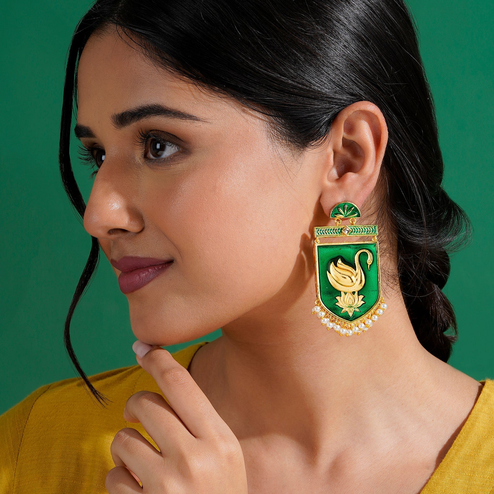 Mehbooba Green Trunk Art Earrings