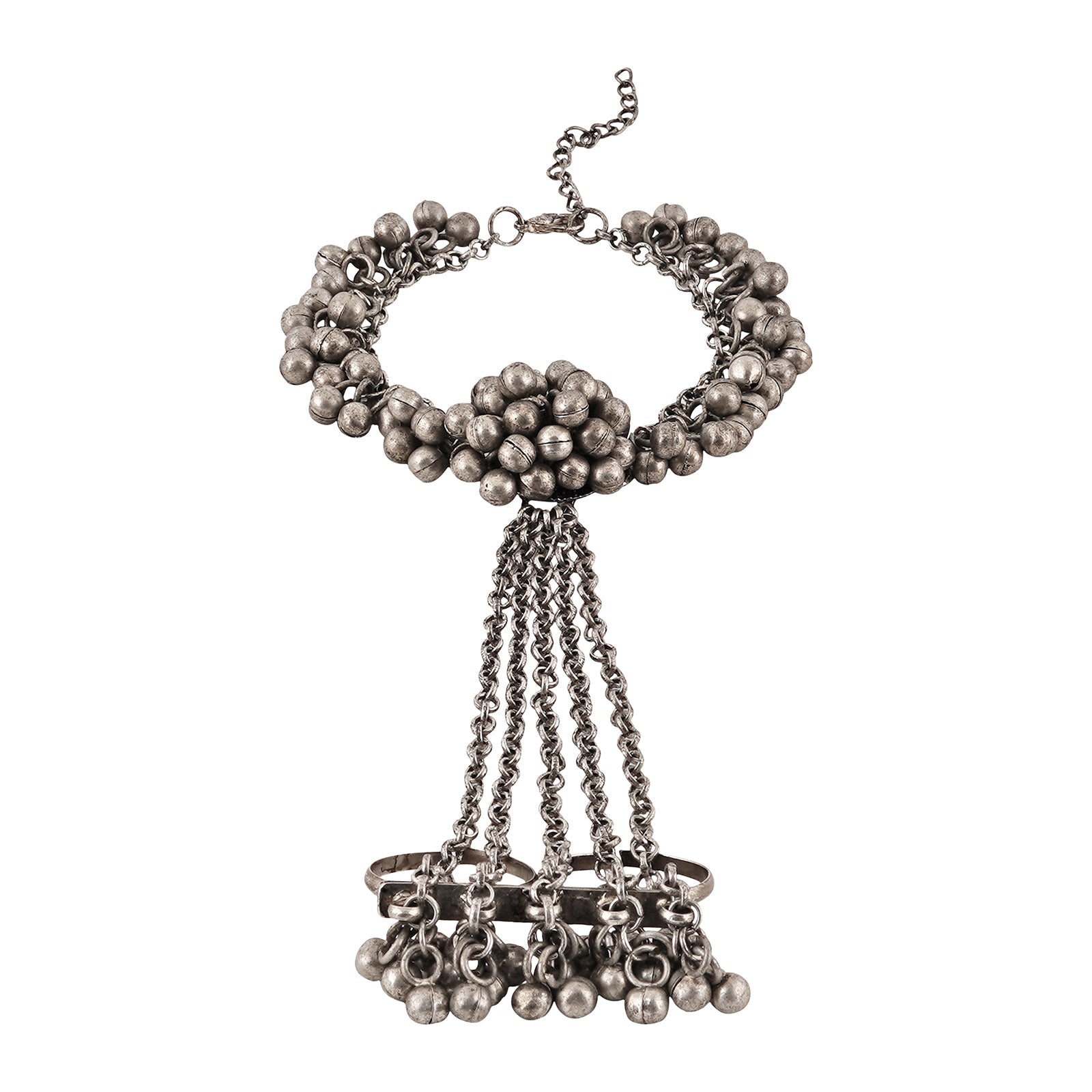 Teejh Ishala Silver Oxidised Ghungroo Hathphool