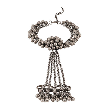Teejh Ishala Silver Oxidised Ghungroo Hathphool