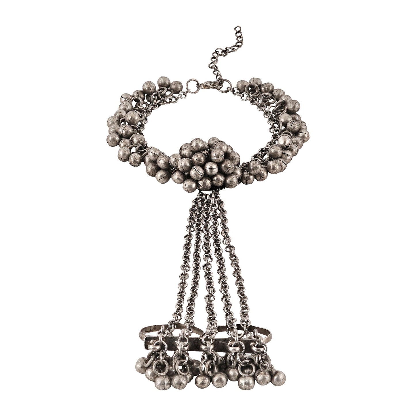 Teejh Ishala Silver Oxidised Ghungroo Hathphool