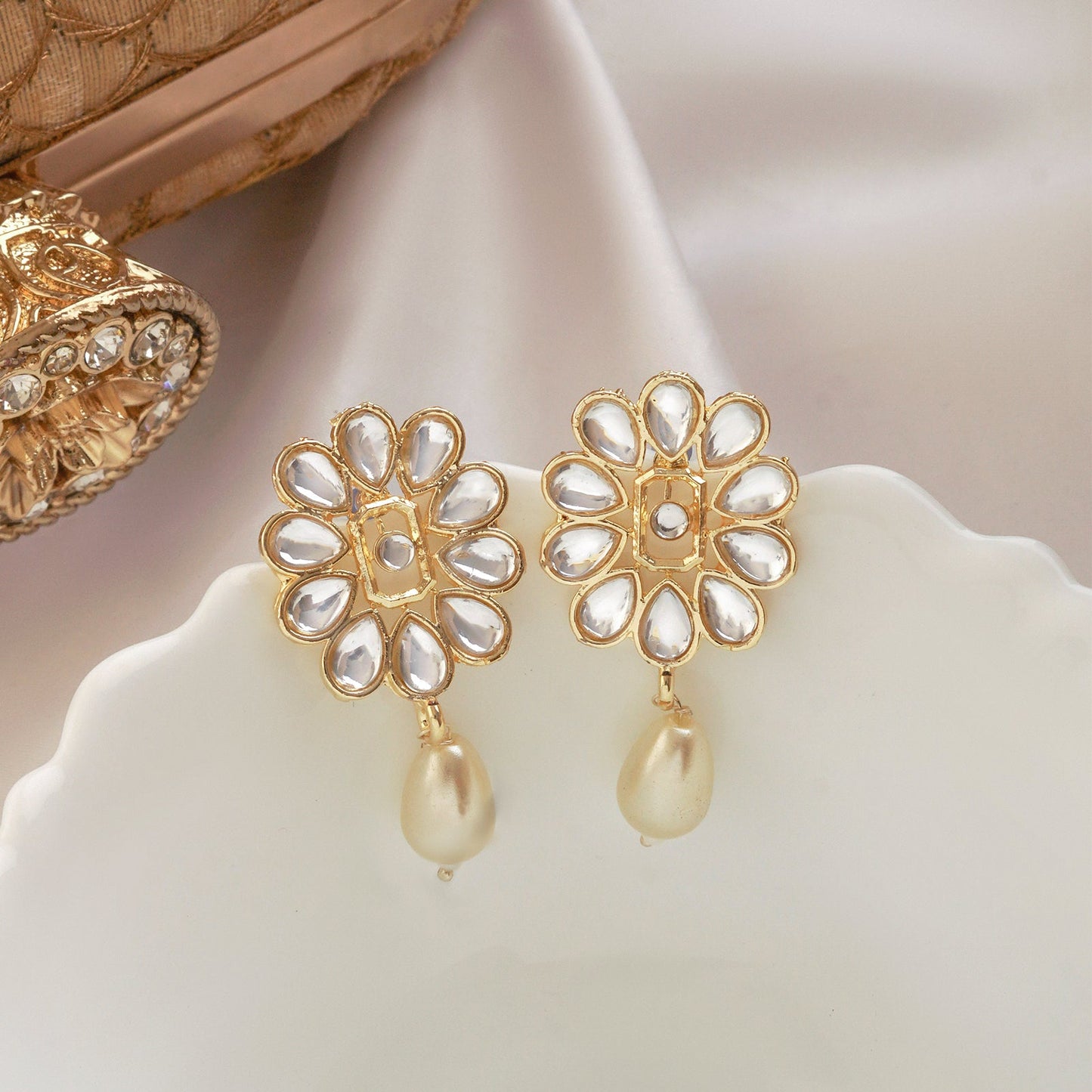 Teejh Grisha Pearl and Polki Earring