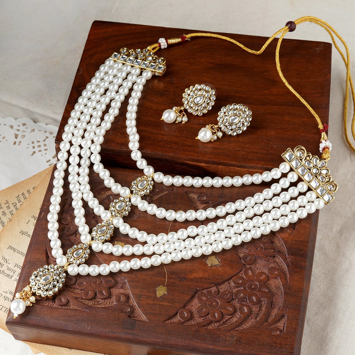Teejh Gaekwar White Gold Necklace Set