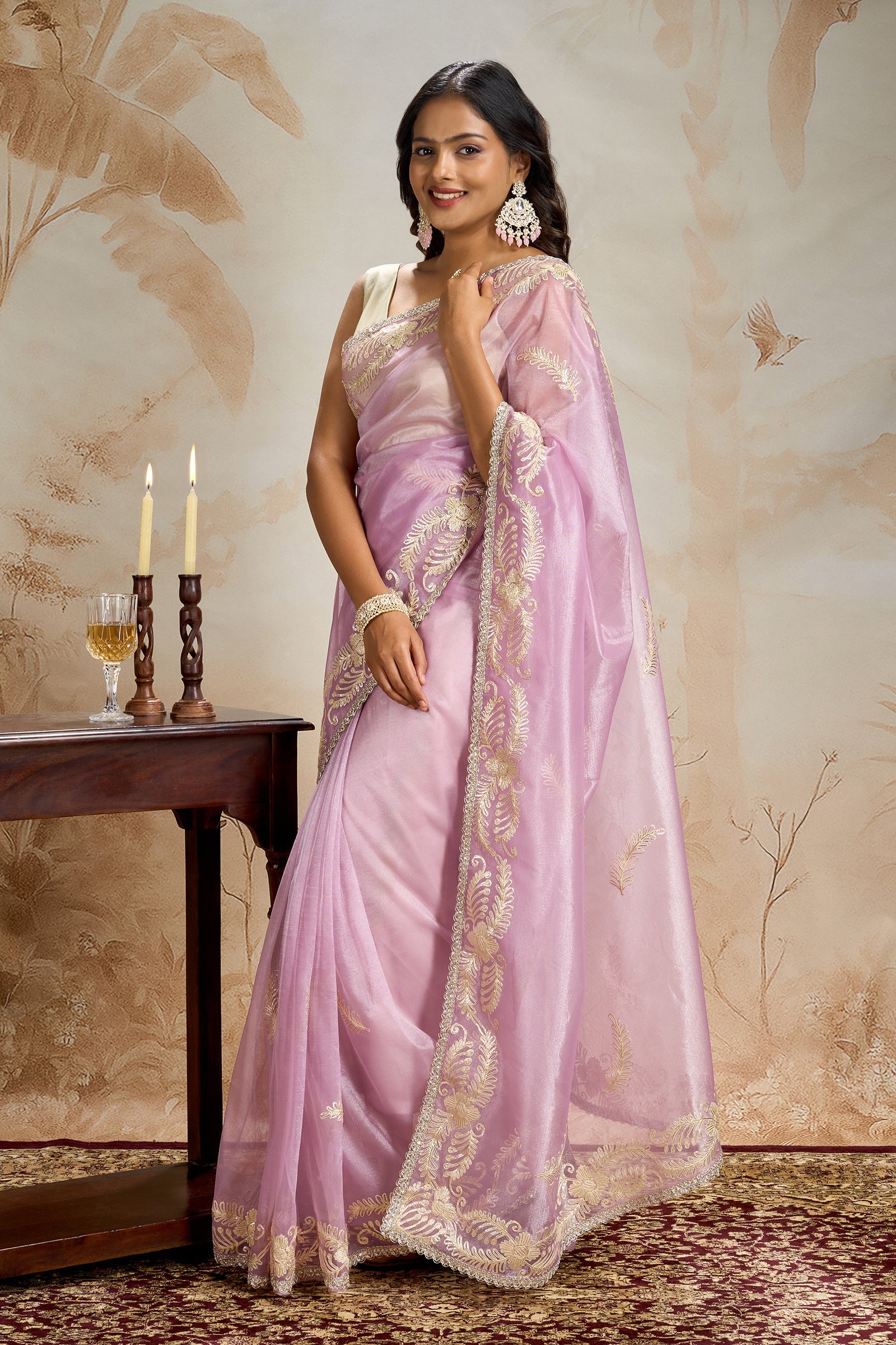 Teejh Raunaq Lilac Net Gota Saree