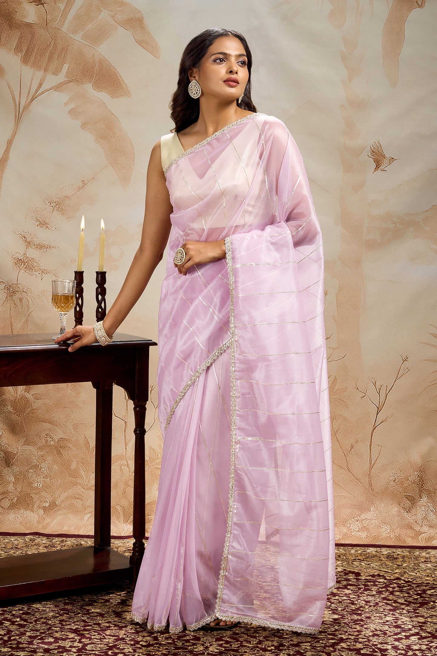 Teejh Ziaya Lilac Net Gota Saree