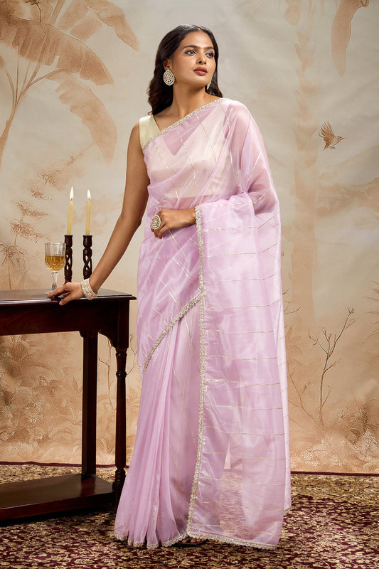 Teejh Ziaya Lilac Net Gota Saree