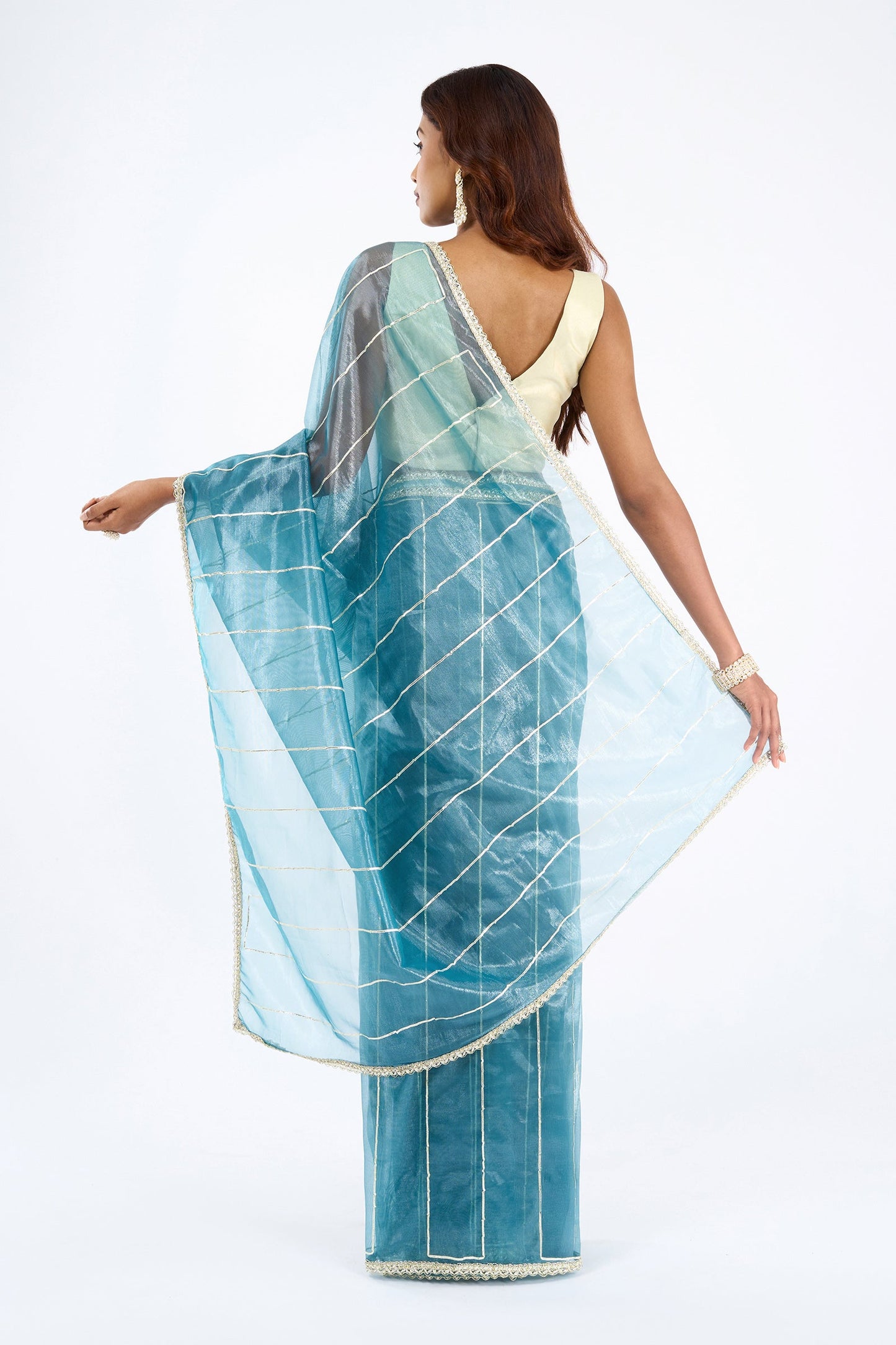Teejh Ziaya Teal Blue Net Gota Saree