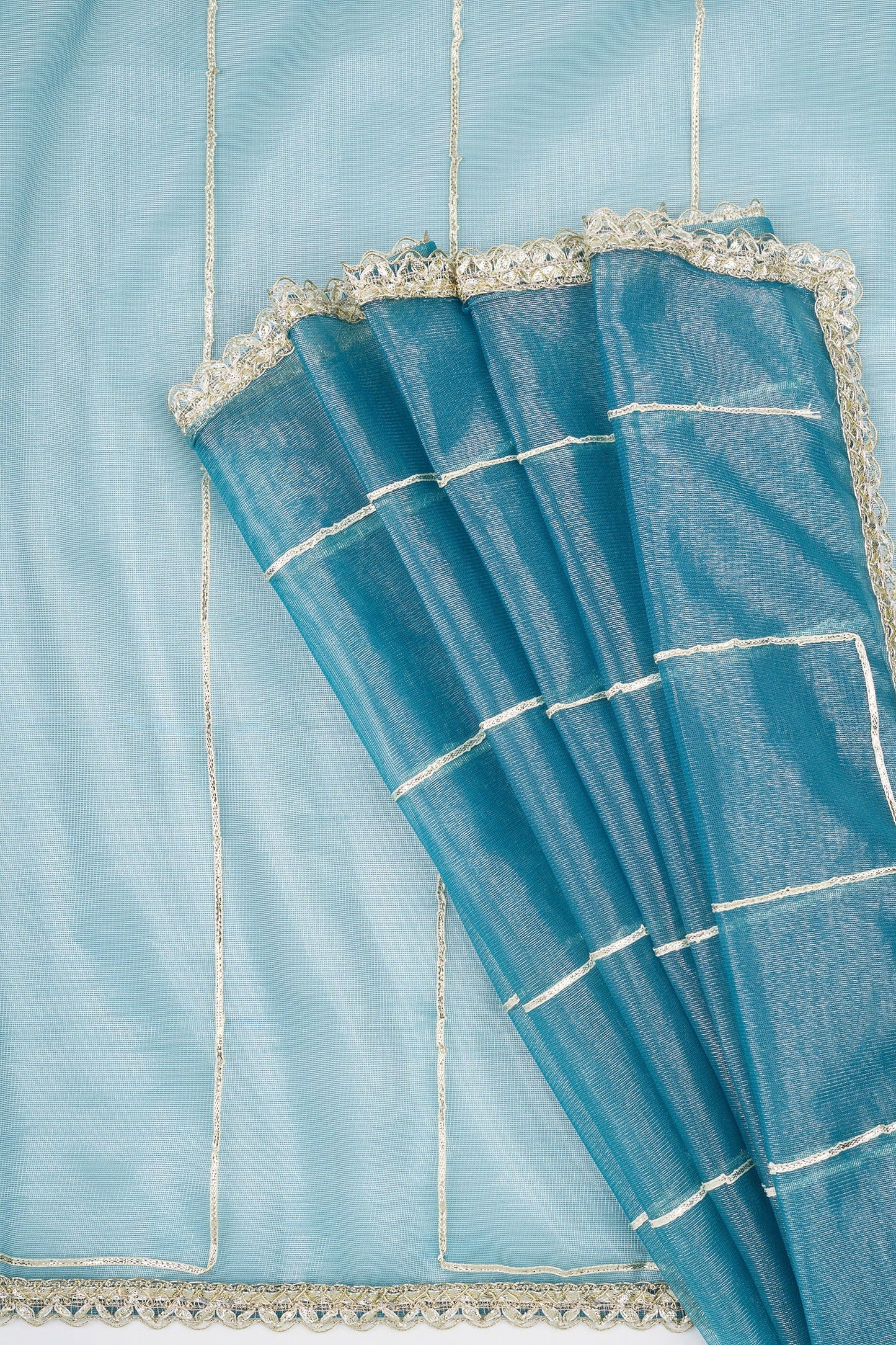 Teejh Ziaya Teal Blue Net Gota Saree