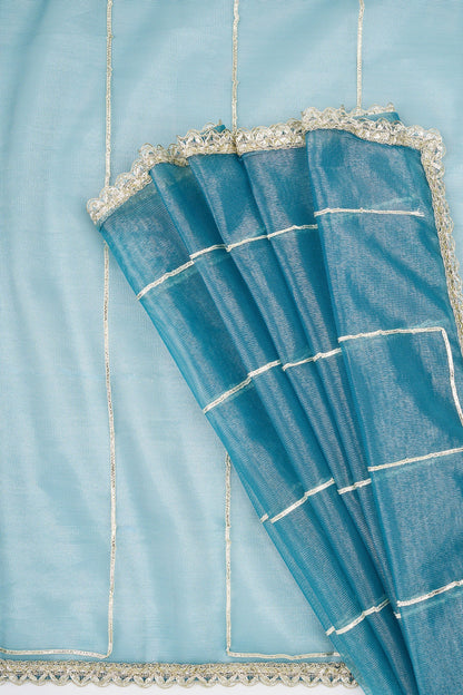Teejh Ziaya Teal Blue Net Gota Saree