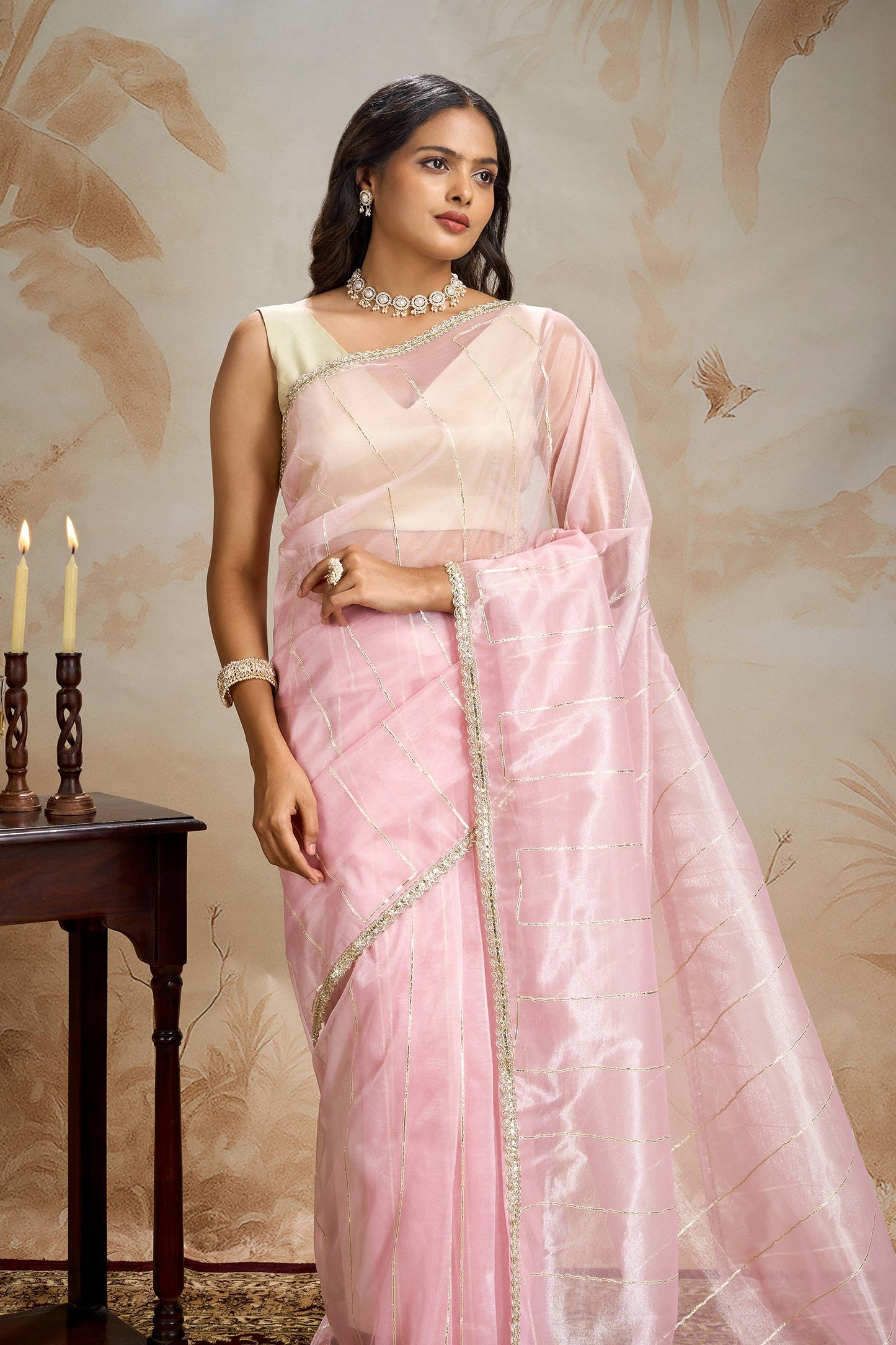 Teejh Ziaya Light Pink Net Gota Saree