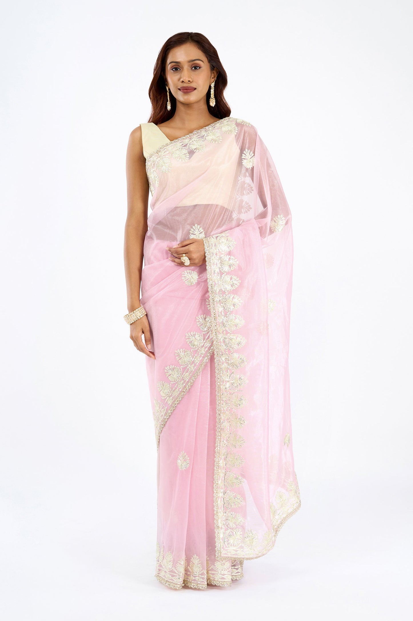 Teejh Baani Pink Net Gota Saree
