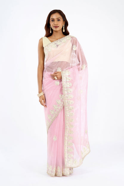 Teejh Baani Pink Net Gota Saree