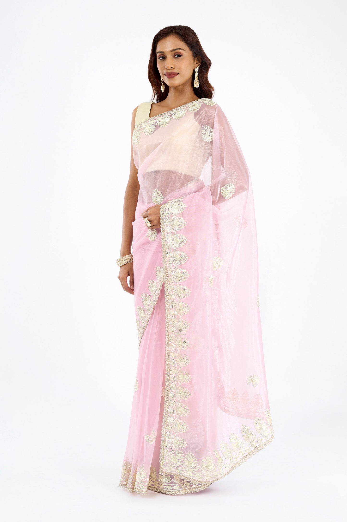 Teejh Baani Pink Net Gota Saree