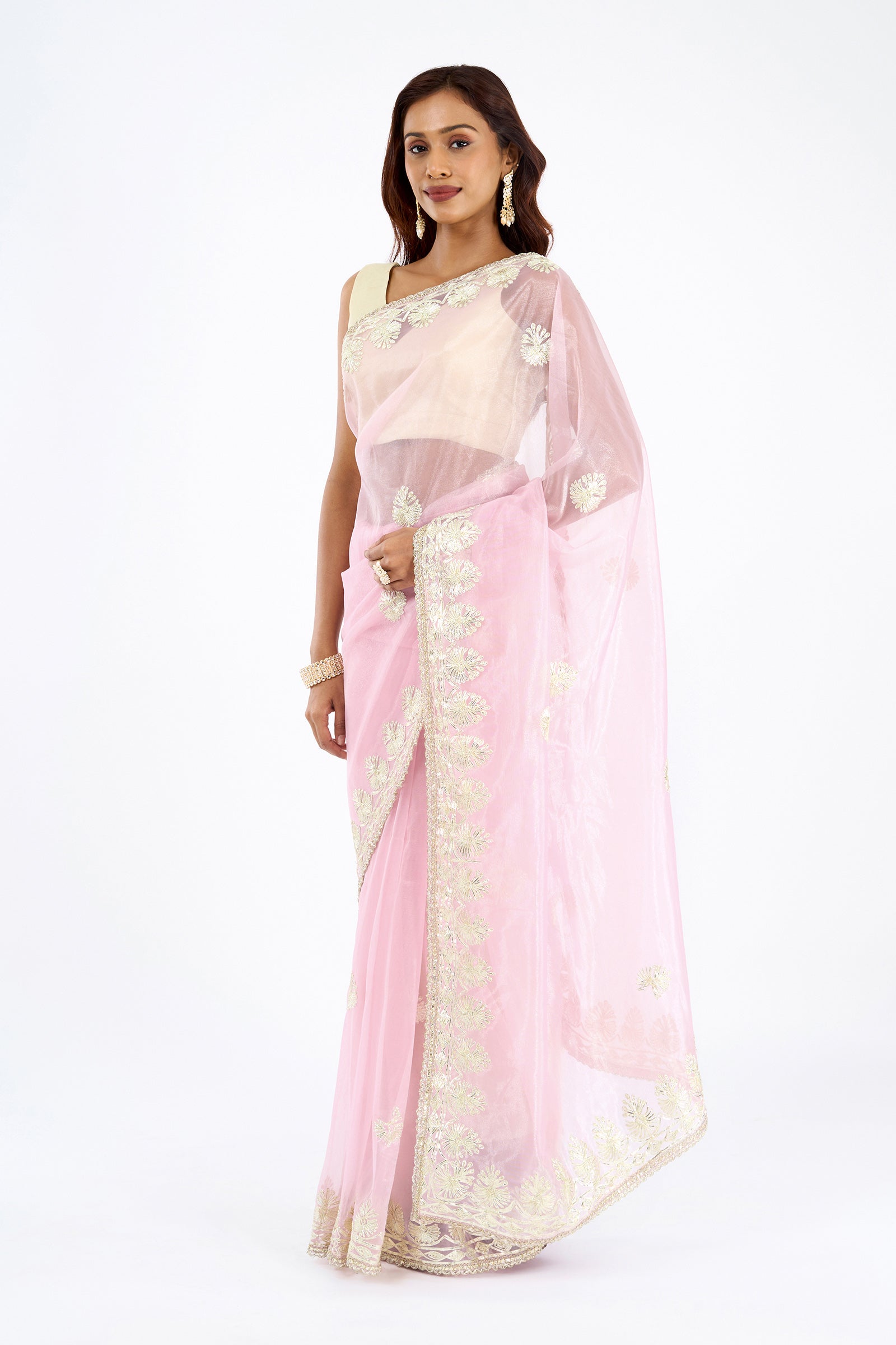 Teejh Baani Pink Net Gota Saree