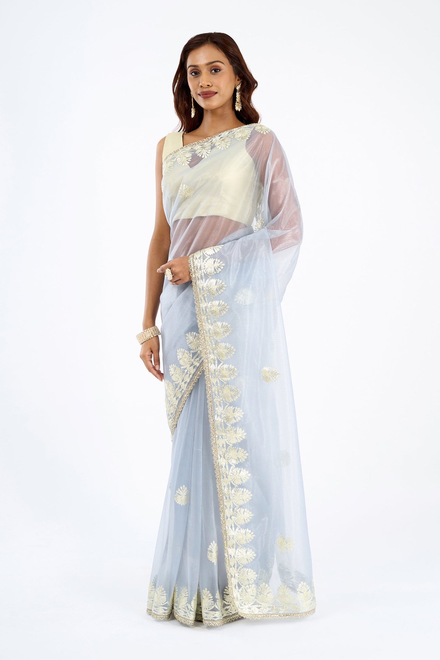 Teejh Baani powder blue Net Gota Saree