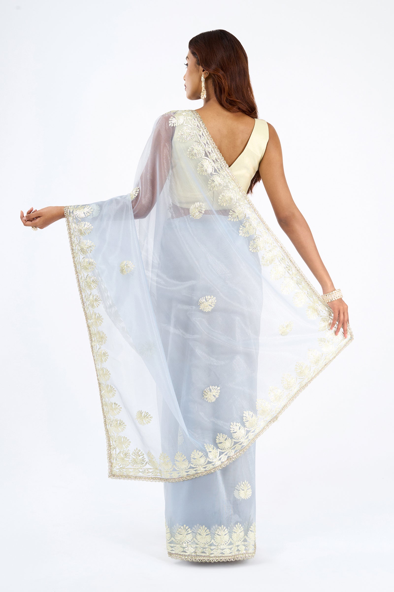 Teejh Baani powder blue Net Gota Saree