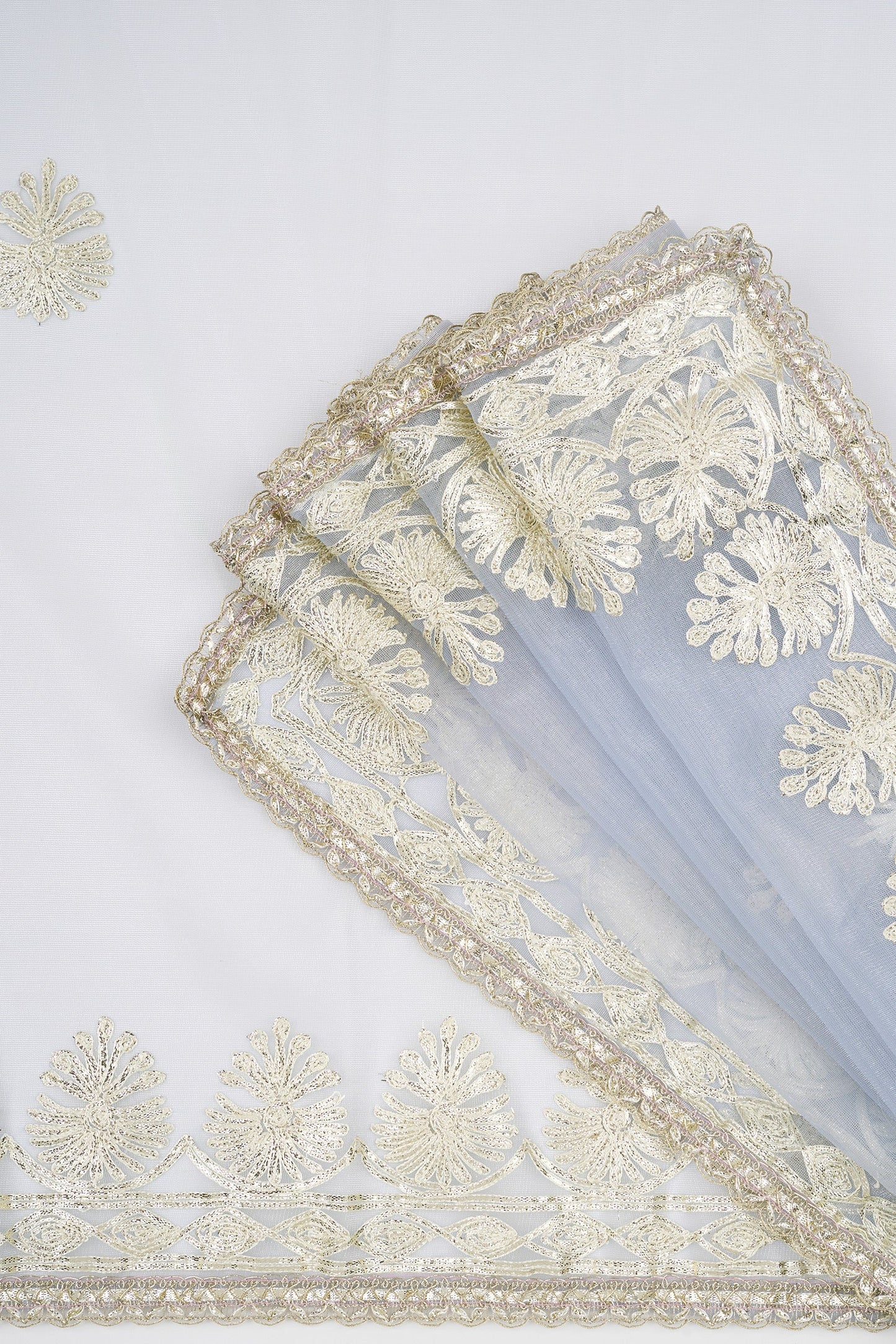 Teejh Baani powder blue Net Gota Saree