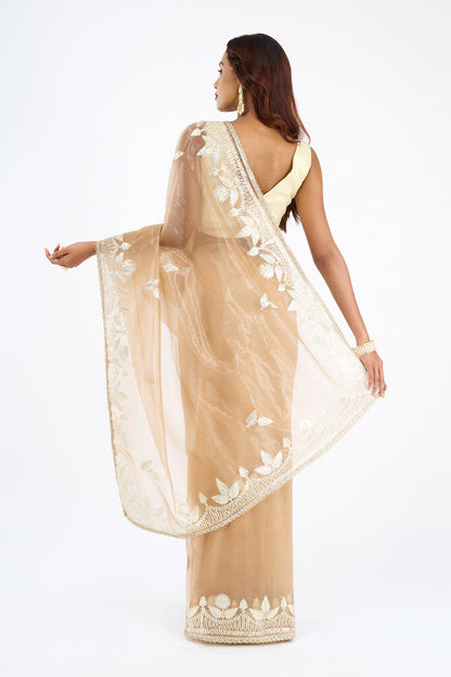 Teejh Meheriye Champagne Net Gota Saree