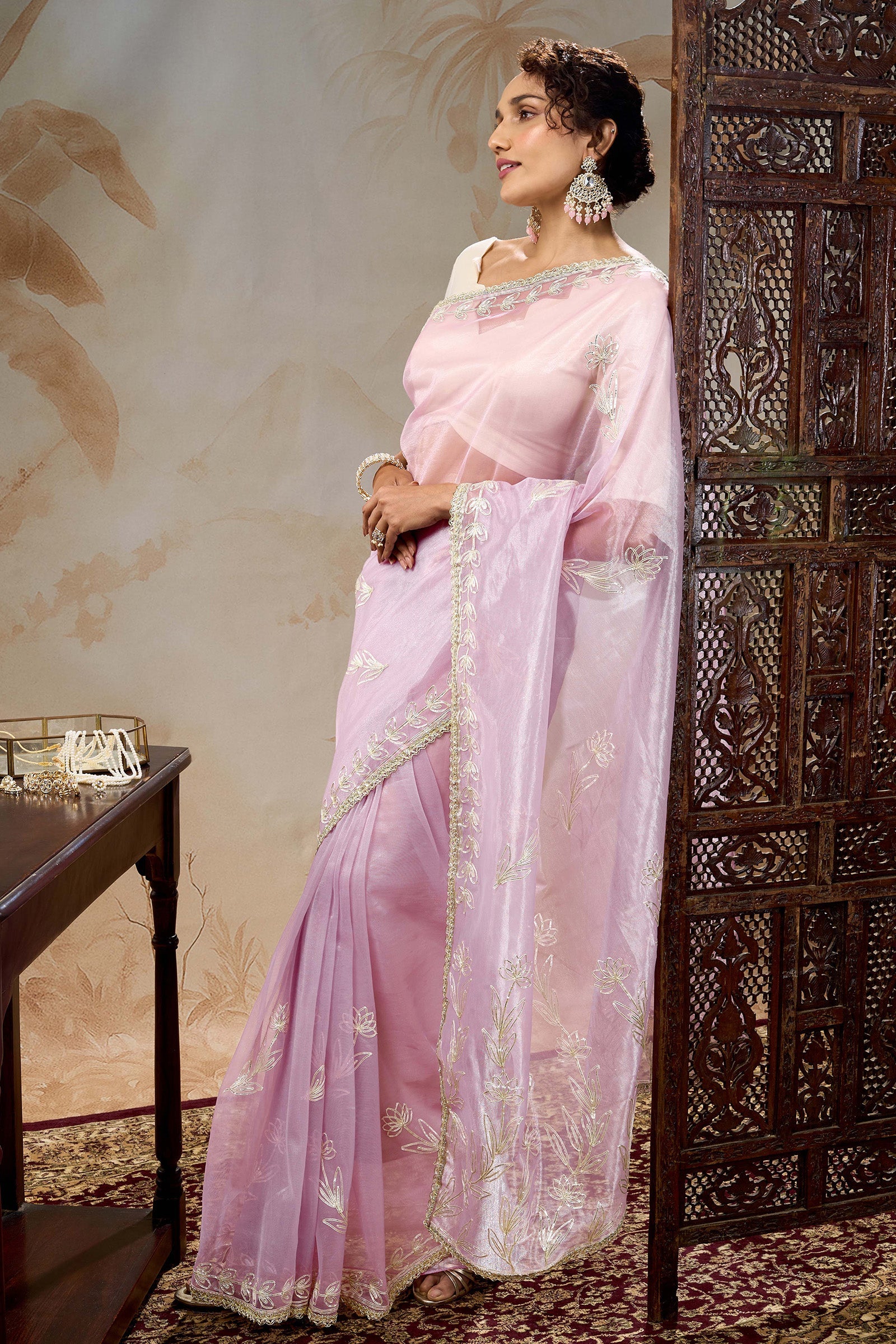 Teejh Silsila Light Pink Net Gota Saree