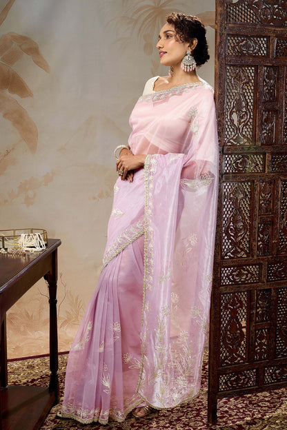 Teejh Silsila Light Pink Net Gota Saree