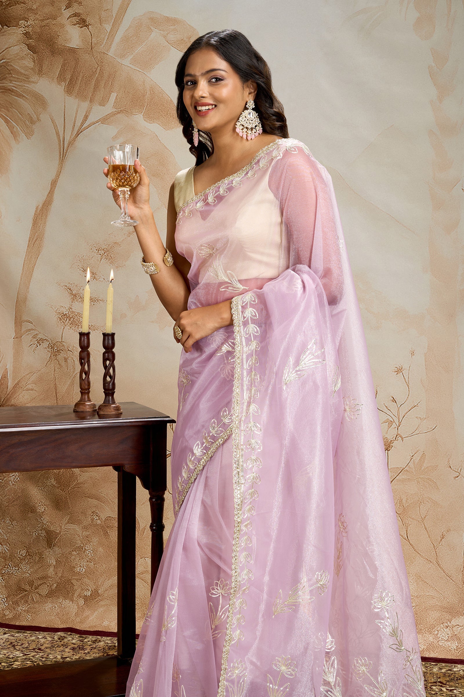 Teejh Silsila Light Pink Net Gota Saree
