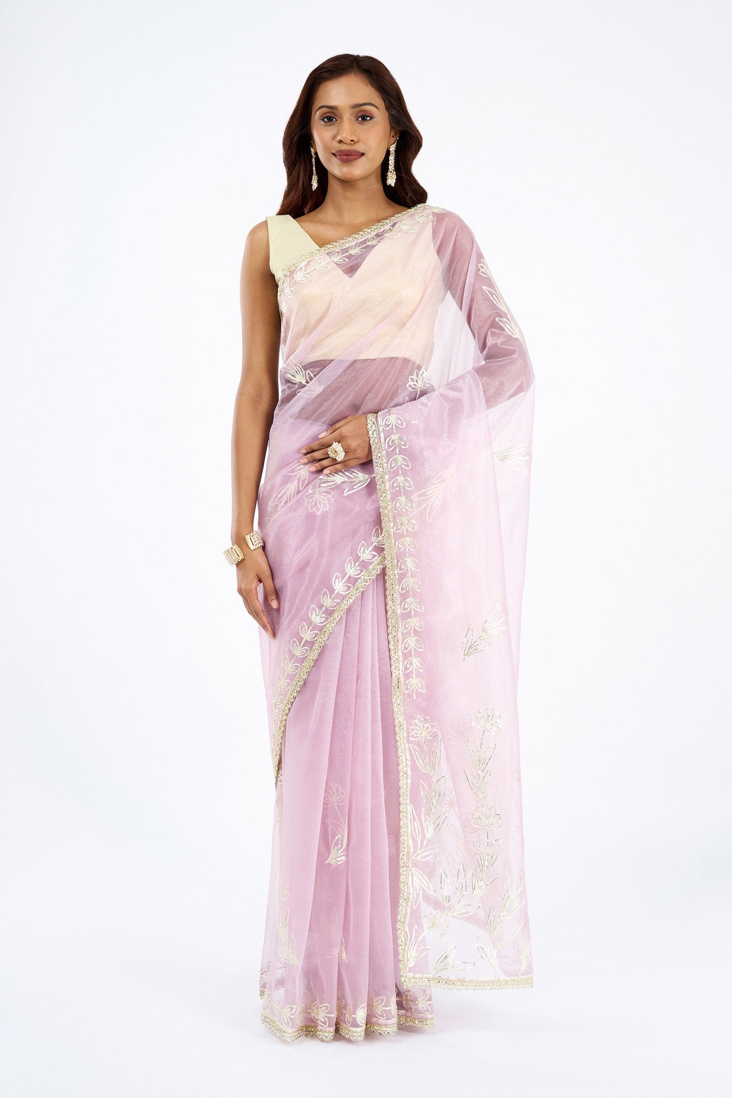 Teejh Silsila Light Pink Net Gota Saree