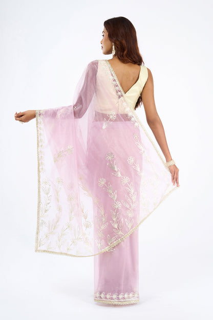 Teejh Silsila Light Pink Net Gota Saree