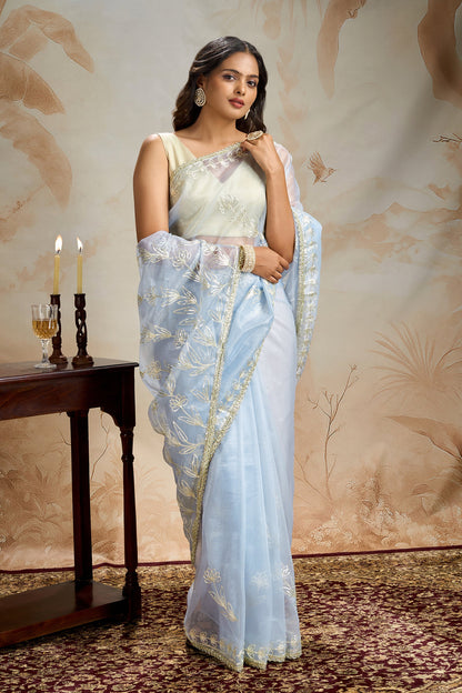 Teejh Silsila powder Blue Net Gota Saree