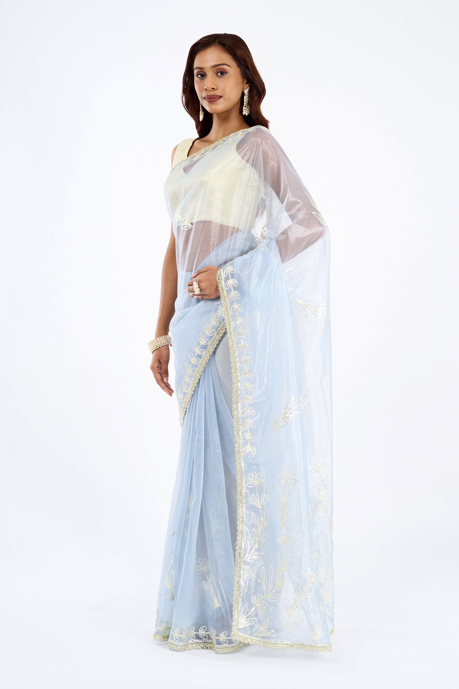 Teejh Silsila powder Blue Net Gota Saree