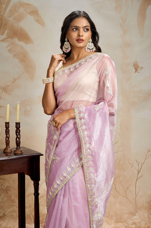 Teejh Silsila Lilac Net Gota Saree