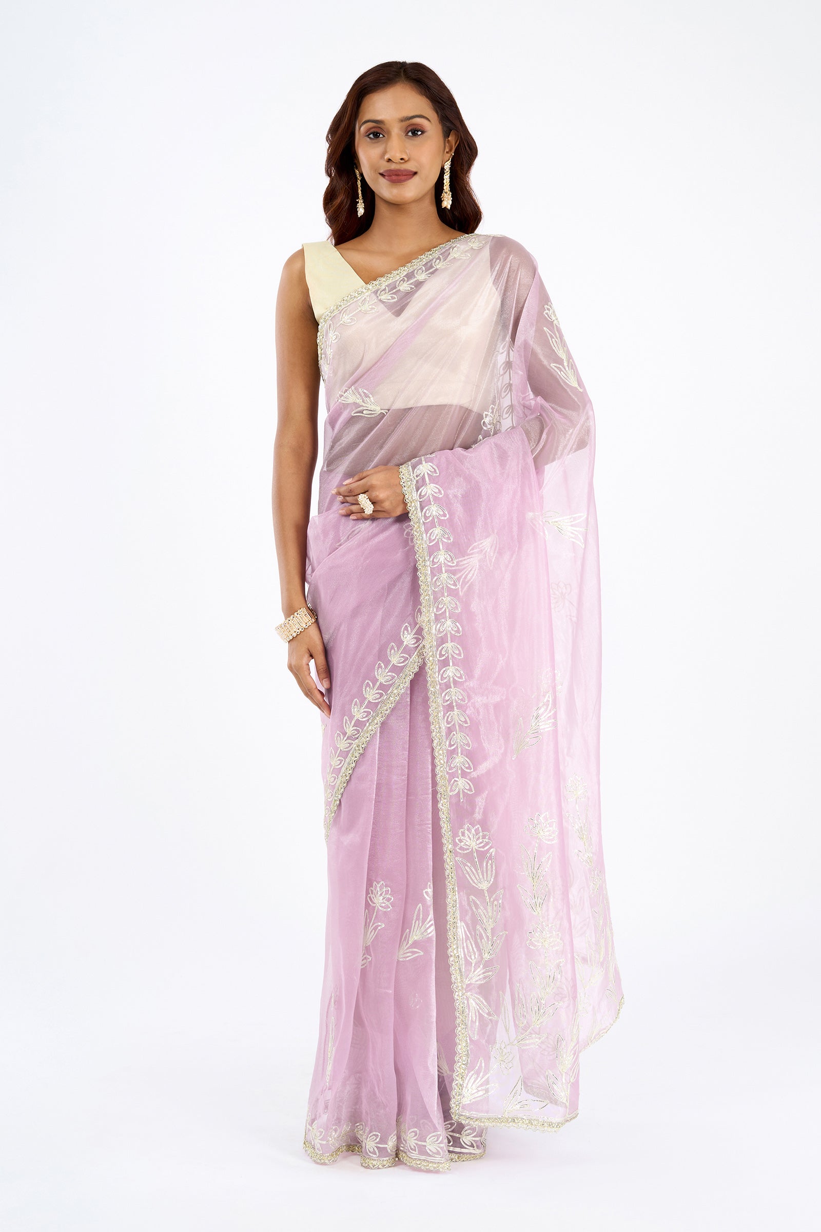 Teejh Silsila Lilac Net Gota Saree
